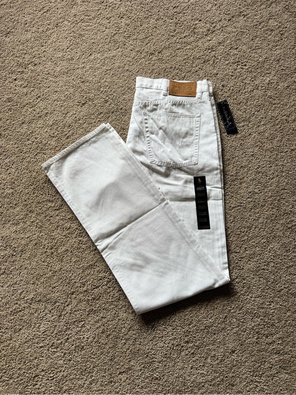 Brand New Vintage Y2K Men’s Size 36x34 Polo Ralph Lauren White Jeans, Preppy